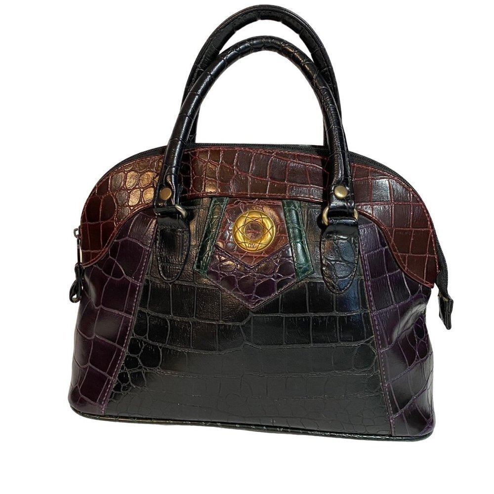 Vintage Jackson Handbag Faux‎ Crocodile Multi Colored Design with Gold Emblem